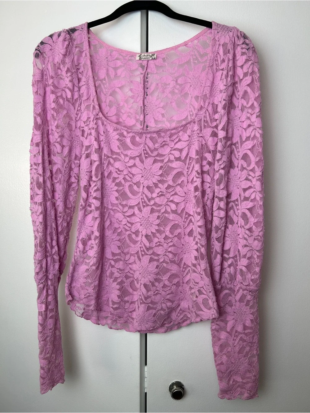 Free People Intimately Floral Lace square Neck Long Sleeve Top - Pink